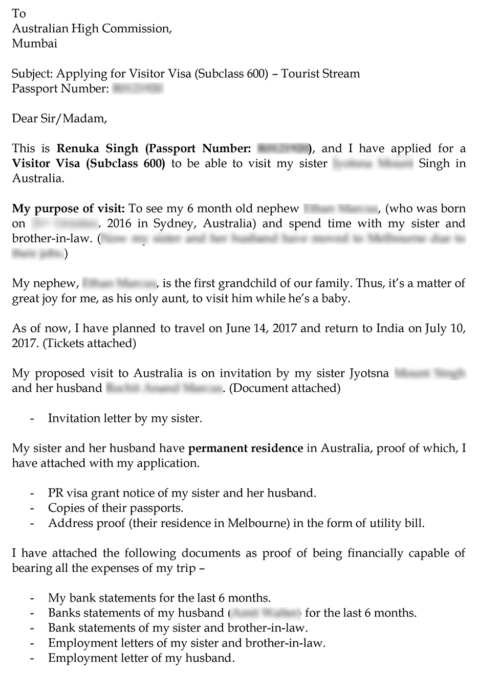 sample cover letter for partner visa australia